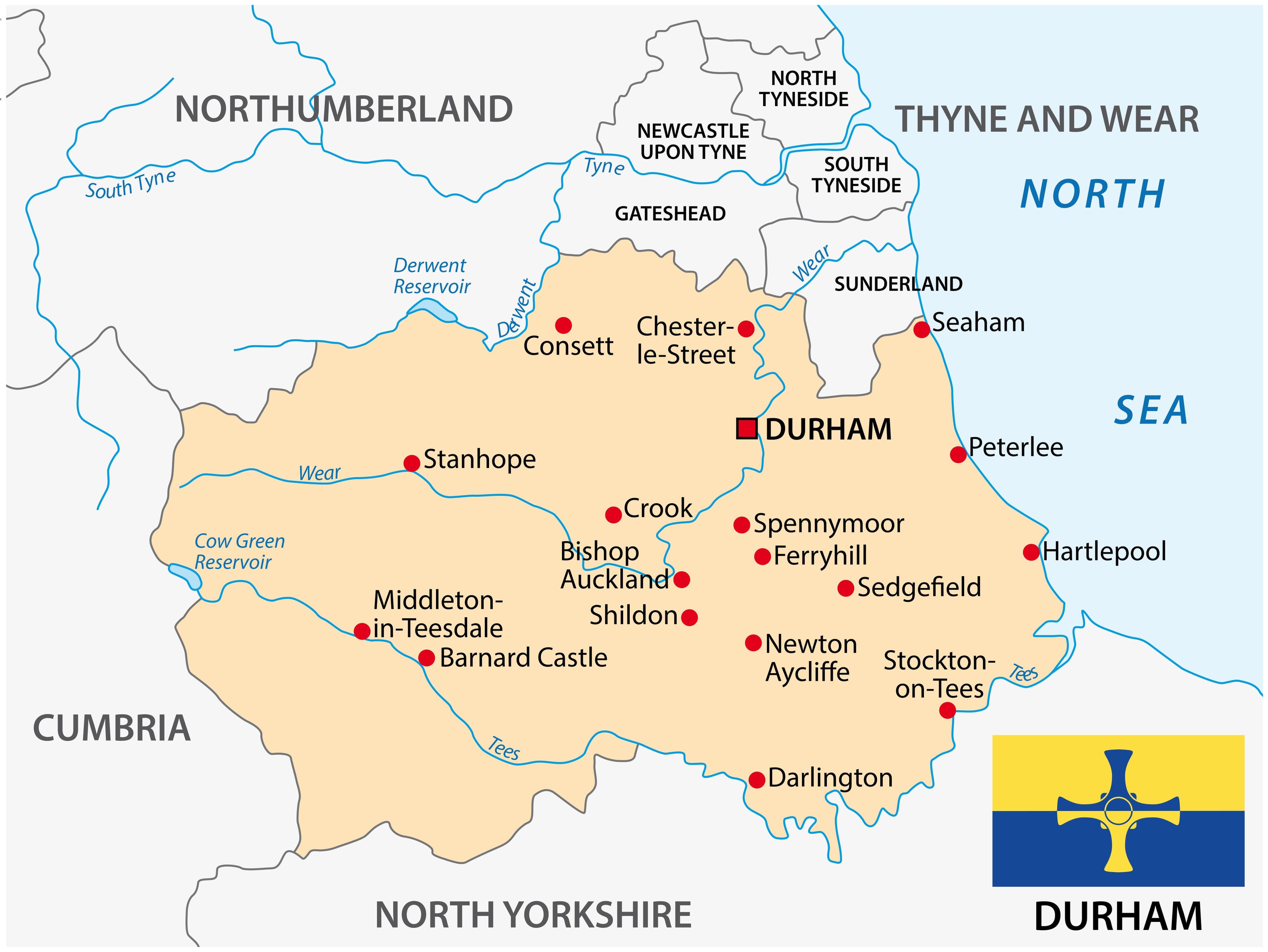 Map of Durham and North East